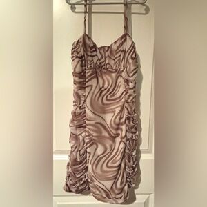 Bailey Rose patterned, ruched mini dress.